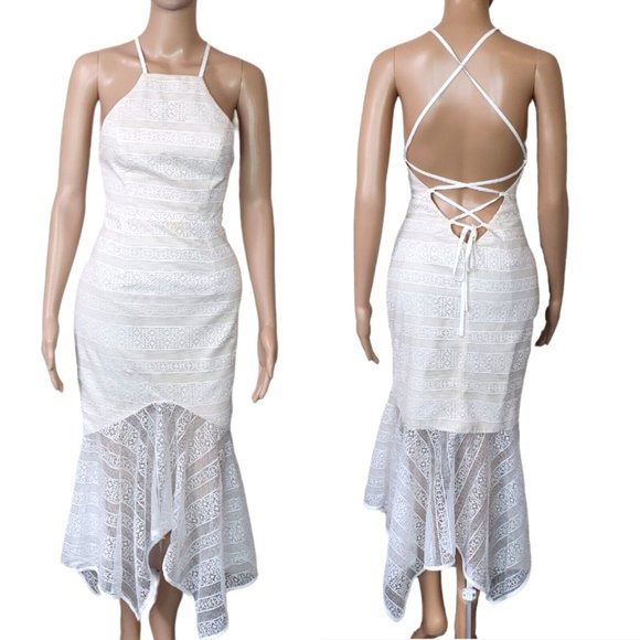 Shona Joy Dresses & Skirts - Shona Joy Sze 8 Lace Dress cocktail white tie back open races AS NEW b